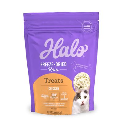 Halo Freeze Dried Raw Cat Treats, 100% Chicken Breast Recipe, Cat Treats Pouch, All-Natural High Protien Treat, 2.2 Oz Pouch