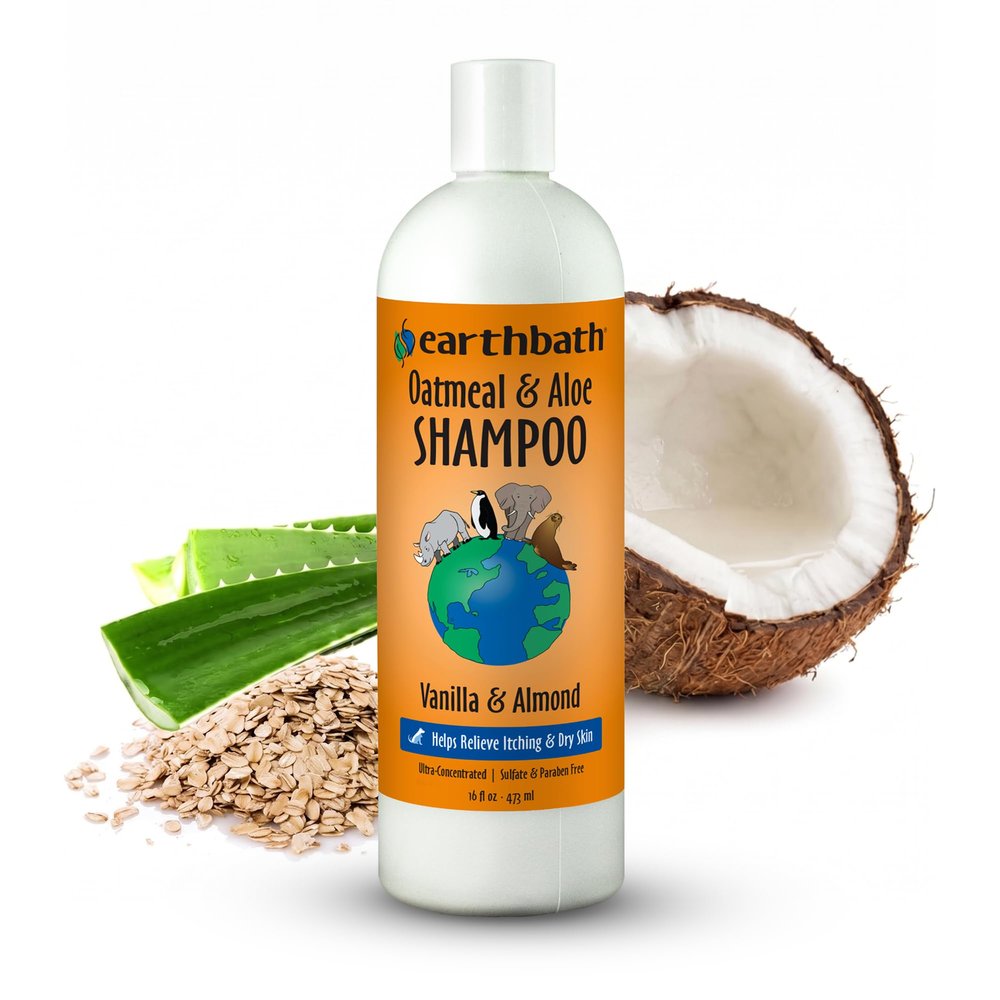 earthbath, Oatmeal & Aloe Dog Shampoo - Oatmeal Shampoo for Dogs, Itchy, Dry Skin Relief, Dog Wash, Made in USA, Cruelty Free Pet Shampoos - Vanilla & Almond, 16 Oz (1 Pack)