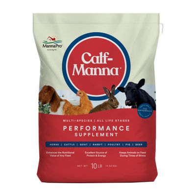 Manna Pro Calf-Manna, Multi-Species Performance Supplement for Livestock, Poultry, Cattle, Goats, Rabbits, Swine, Horses & Deer, High-Protein Animal Feed Additive for Growth, Weight Gain, 10 lb Bag
