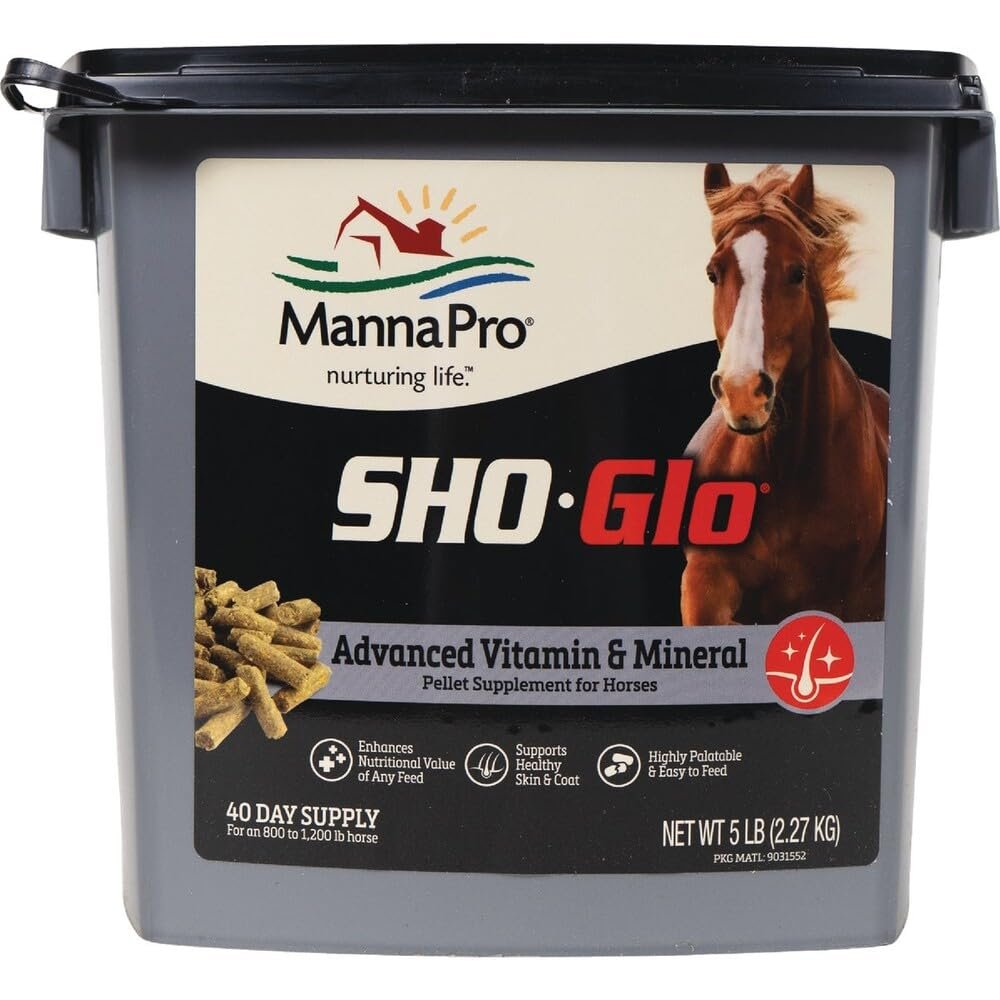 Manna Pro Sho-Glo Supplement for Horses | Complete Vitamin & Mineral Supplement for Healthy Skin & Coat | 5 Pounds