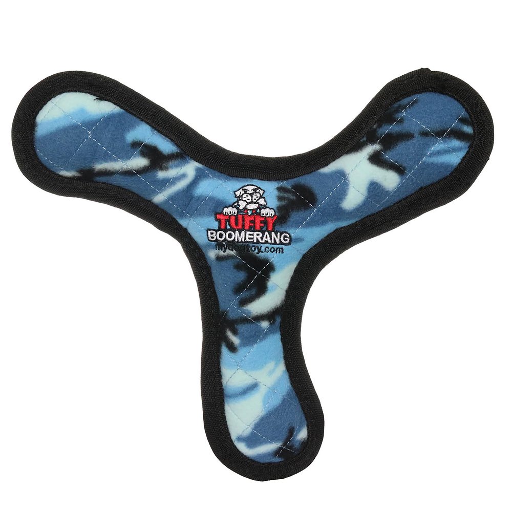TUFFY - World's Tuffest Soft Dog Toy -Ultimate Boomerang Camo Blue-Squeakers-Multiple Layers.Made Durable, Strong & Tough.Interactive Play(Tug, Toss & Fetch).Machine Washable & Floats