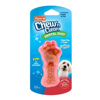 Hartz Chew 'n Clean Dental Duo Bacon Flavored Dental Dog Chew Toy and Treat - Extra Small