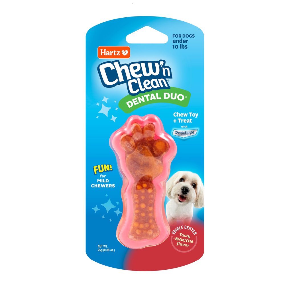 Hartz Chew 'n Clean Dental Duo Bacon Flavored Dental Dog Chew Toy and Treat - Extra Small