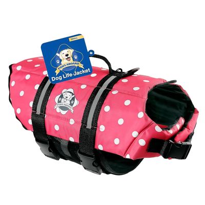 Paws Aboard Dog Life Jacket - Swimming Vest for Dogs, Adjustable, Reflective, Comfortable, Multiple Colors, Patterns, XX-Small to Extra Large Dog Swim Vest with Handle (Pink Polka Dot, Small)