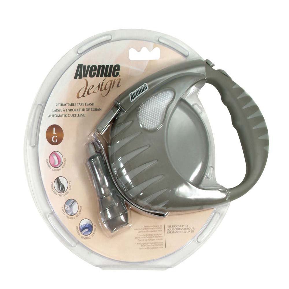 Avenue Design Retractable Tape Leash for Dogs, Gray, Large, 16 Feet
