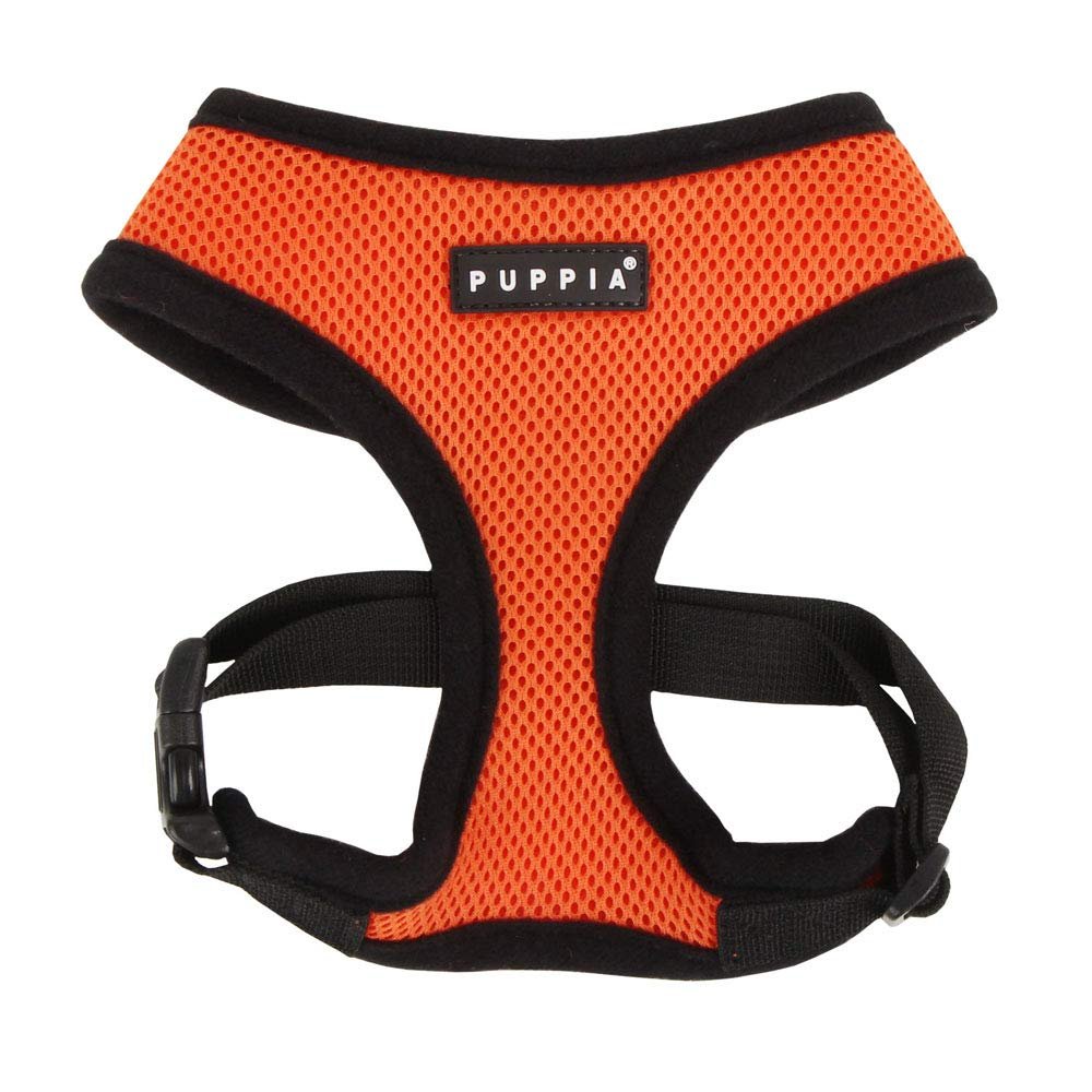 Puppia Soft Dog Harness No Choke Over-The-Head Triple Layered Breathable Mesh Adjustable Chest Belt and Quick-Release Buckle, Orange, Large