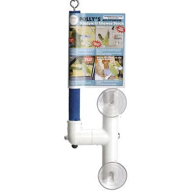 Polly's Portable Window-Shower Perch with Suction Cups for Cockatiels, Macaws, African Greys (Sandy, Small)