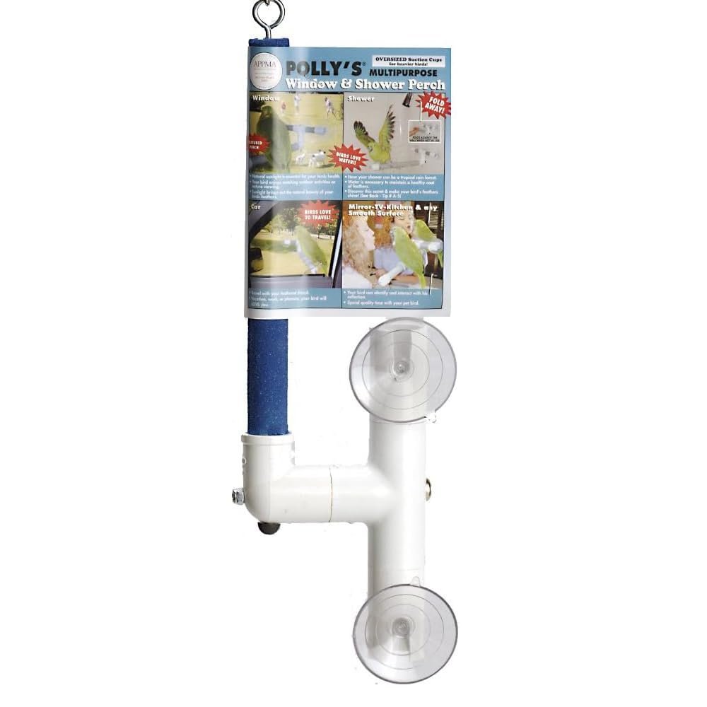 Polly's Portable Window-Shower Perch with Suction Cups for Cockatiels, Macaws, African Greys (Sandy, Small)