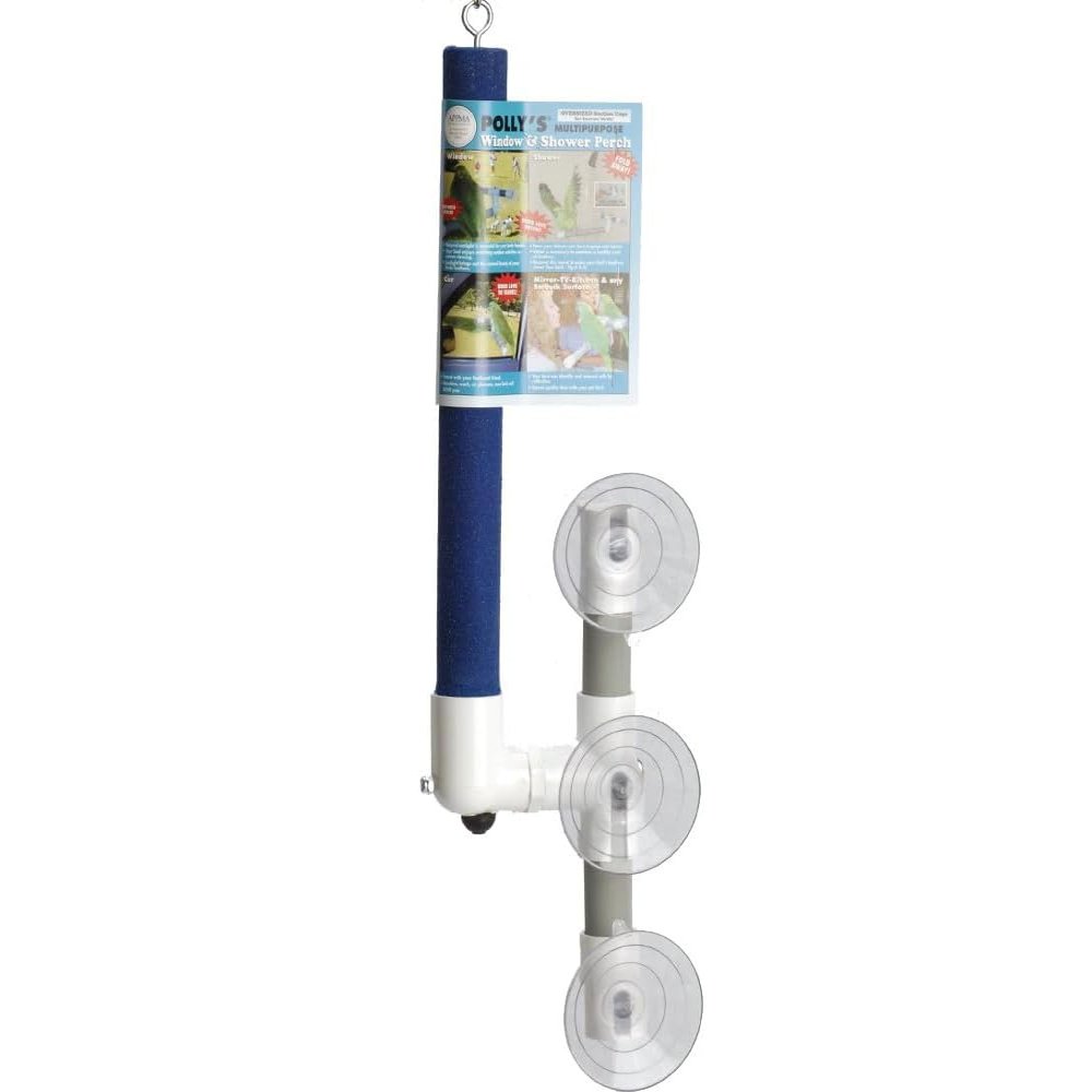 Polly's Portable Window-Shower Perch with Suction Cups for Cockatiels, Macaws, African Greys (Sandy, Large)