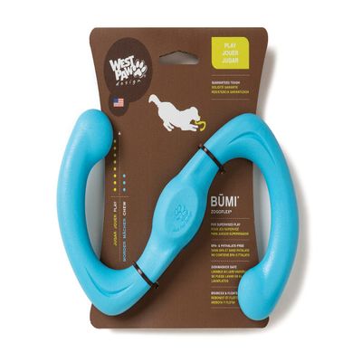West Paw Zogoflex Bumi Dog Tug Toy S-Shaped, Lightweight Chew Toys for Fetch, Play, Pet Exercise Tug of War Soft Flinging Squishy Chewy Toy for Dogs Guaranteed, Latex-Free, Large 9.5", Aqua Blue