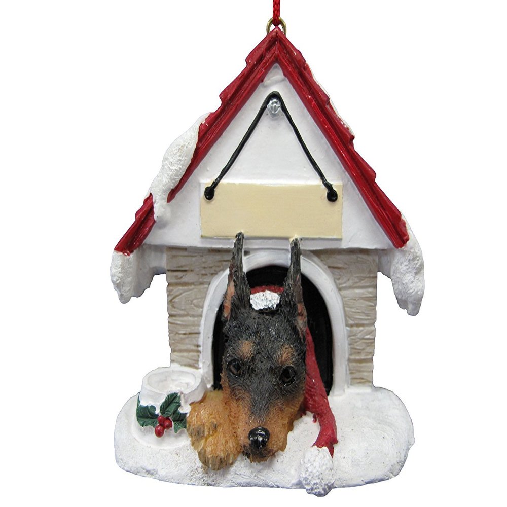 Miniature Pinscher Ornament A Great Gift For Miniature Pinscher Owners Hand Painted and Easily Personalized "Doghouse Ornament" With Magnetic Back
