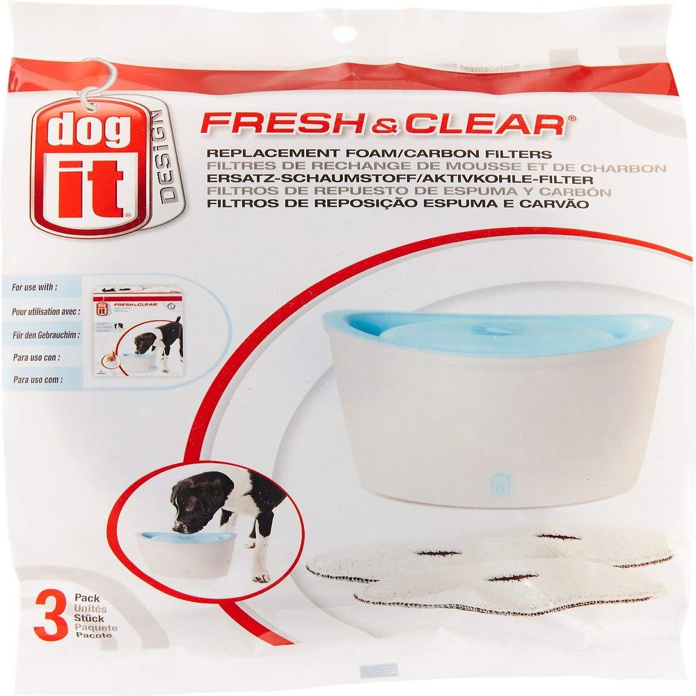 Dogit Replacement Drinking Water Fountain Filters, 3-Pack Replacement Filters for Dogit Fresh & Clear Drinking Water Fountain and ZEUS H2EAU Elevated Dog and Cat Drinking Water Fountain