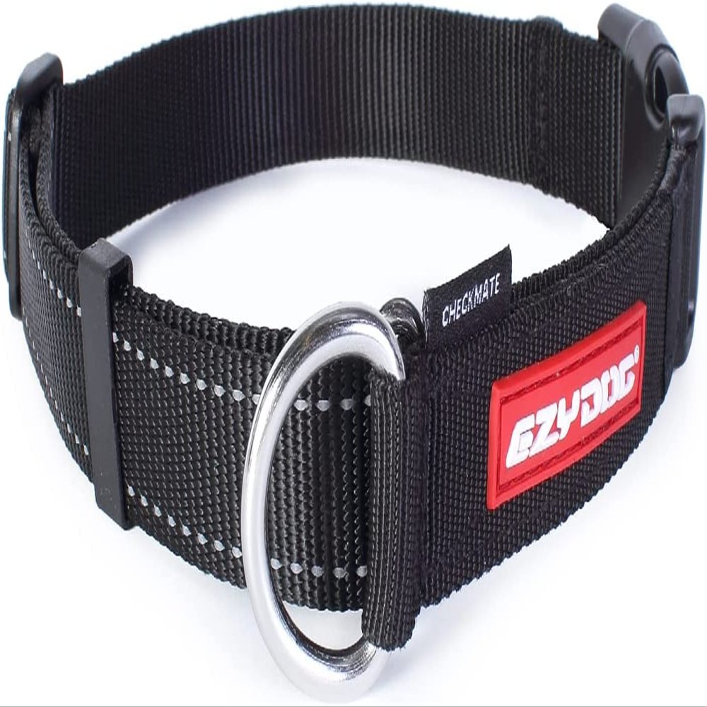 EzyDog Checkmate Martingale Collar for Dogs Premium Nylon Training Dog Collar for Easy Control with no Choking (Medium, Black)