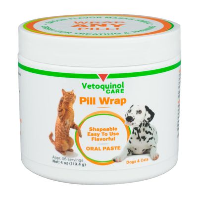 Vetoquinol Pill Wrap Treats for Dogs & Cats 4oz, 56 servings Hides Any Size, Shaped Pill Moist, Flavorful & Shapeable Pill Pocket Paste Easy-to-Swallow Masking Pill Pouch for Training & Treats