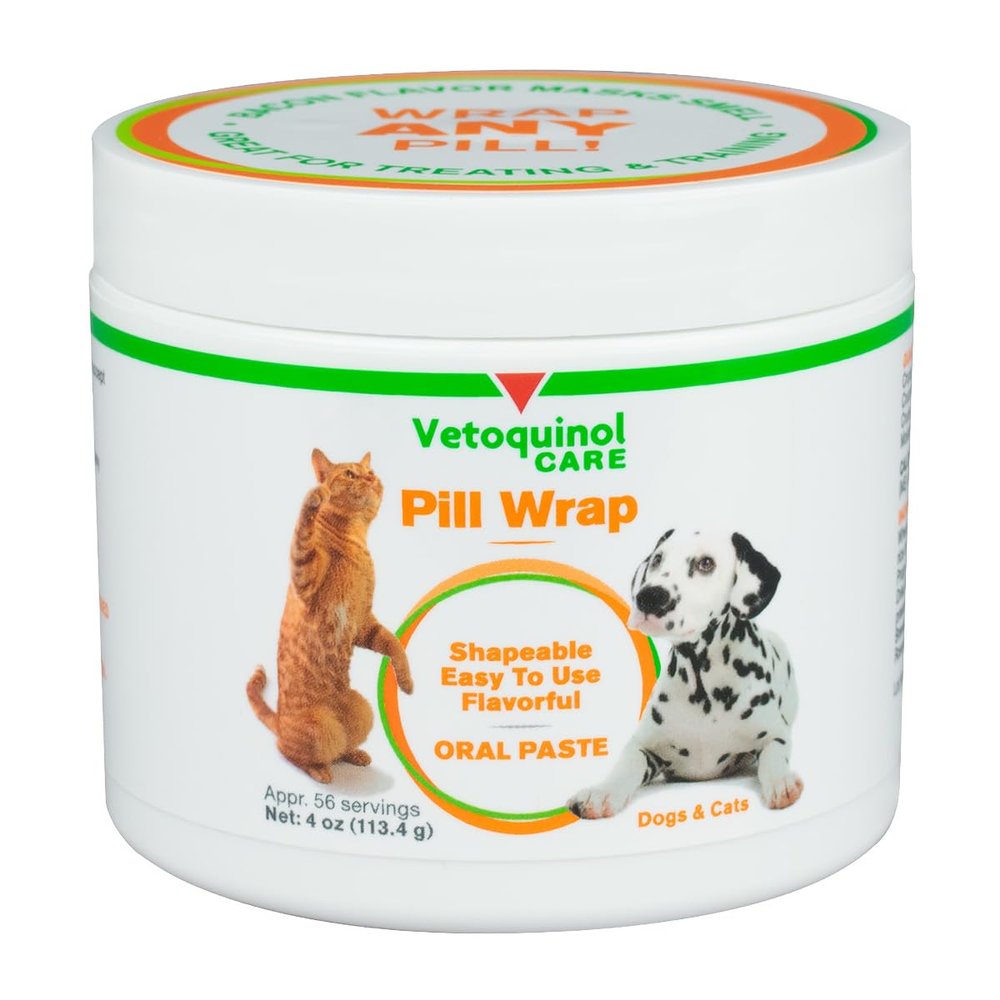 Vetoquinol Pill Wrap Treats for Dogs & Cats 4oz, 56 servings Hides Any Size, Shaped Pill Moist, Flavorful & Shapeable Pill Pocket Paste Easy-to-Swallow Masking Pill Pouch for Training & Treats