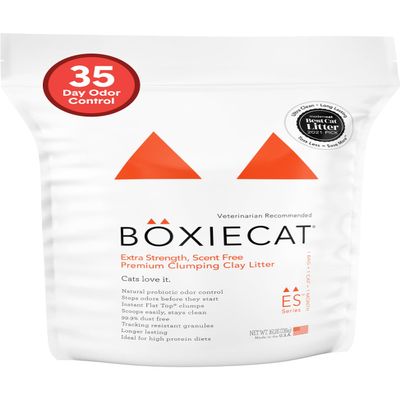 Boxie Extra Strength 35 Day Odor Control Clumping Clay Cat & Kitty Litter 16lb, 99.9% Dust-Free, Probiotic Formula, Long-Lasting, Veterinarian Approved, Easy Scooping for Multi-Cat Homes