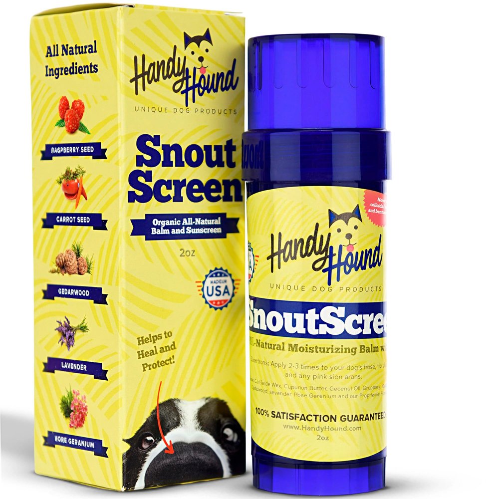 Handy Hound SnoutScreen Dog Sunscreen Balm for Nose & Paws - Lick-Safe Natural Sun Protection, No Zinc Oxide, Soothes Dry Cracked Skin, Made in USA, for Pink Noses & Light-Coated Dogs, 2 oz