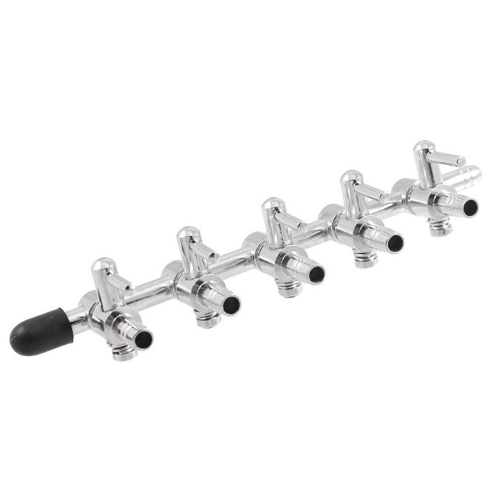 Jardin 5-Way Outlet Metal Aquarium Air Valve Distributor Splitter with 5mm Tube Diameter