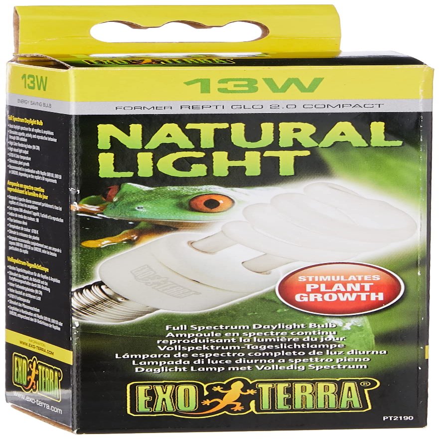 Exo Terra Repti-Glo 2.0 Compact Fluorescent Full Spectrum Terrarium Lamp, 13-Watt (Natural Light)