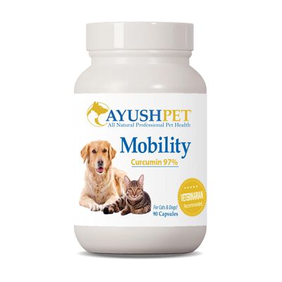 Ayush Pet Mobility Curcumin 97% - Turmeric Curcumin for Dogs and Cats, Turmeric Supplement for Small or Large Pets, Skin & Gut Health, Joint Comfort and Health - 90 Servings