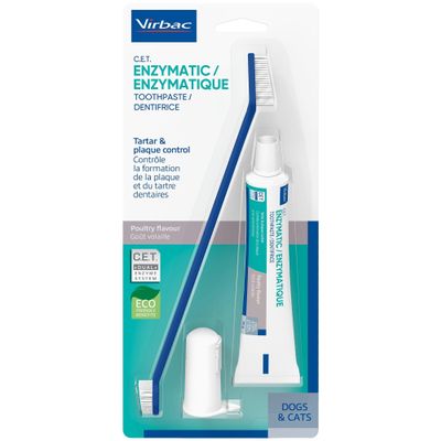 Virbac C.E.T. Oral Hygiene Kit for Dogs | Poultry-flavor Toothpaste | Fingerbrush and Pet Toothbrush