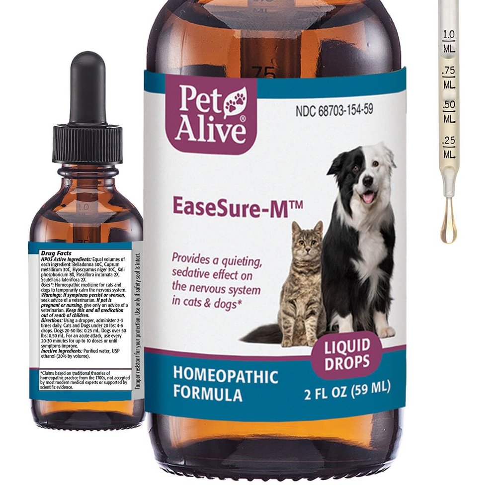 PetAlive EaseSure-M Nervous System Support for Dogs and Cats - Homeopathic Drops with Belladonna Passiflora and Scutellaria - Pet Involuntary Muscle Movements Trembling and Shaking - 2 Fl Oz