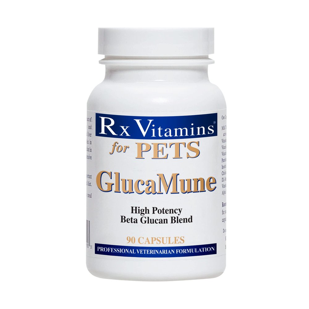 Rx Vitamins GlucaMune - Dog & Cat Immune Support Supplement with Beta Glucan - Daily Vitamins for Indoor Cats - Aid in Feline & Canine Wound Care, Gut Health - 90ct