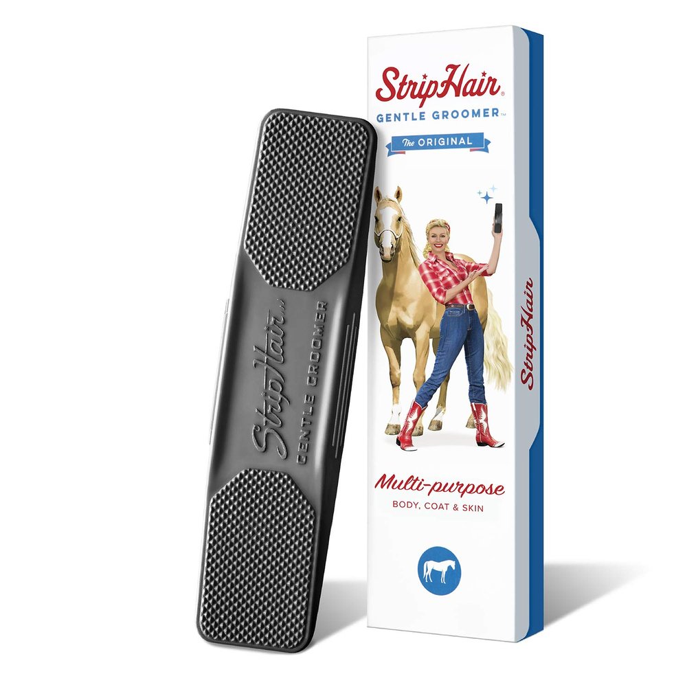 StripHair Gentle Groomer - Original for Horses Dogs 6-in-1 Shedding Grooming Massage Tool (Black)