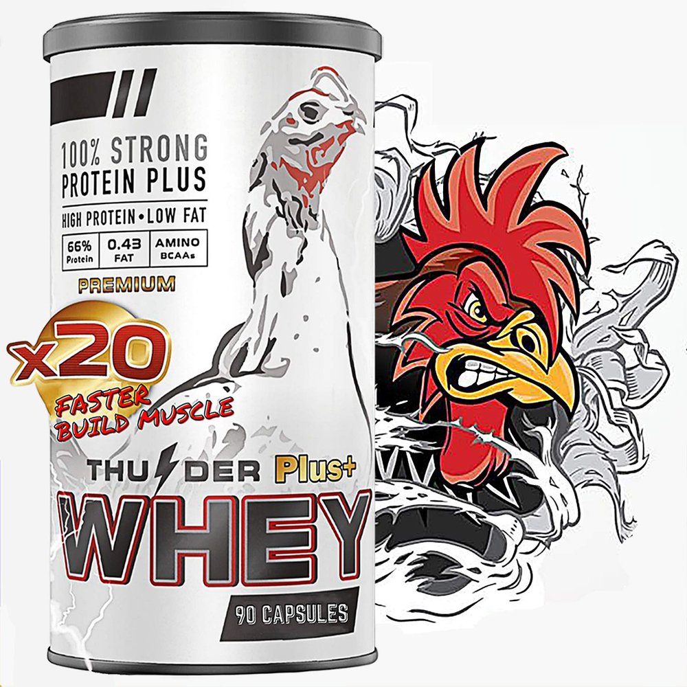 Thunder Rooster Booster Faster X3 New Formula 90 Capsules Whey Protein Vitamins Health Supplement Capsules Mixed Nourishing Chicken for Big Muscle & Mass Gain, Breeding, Healthy, Strong, Hen Feed