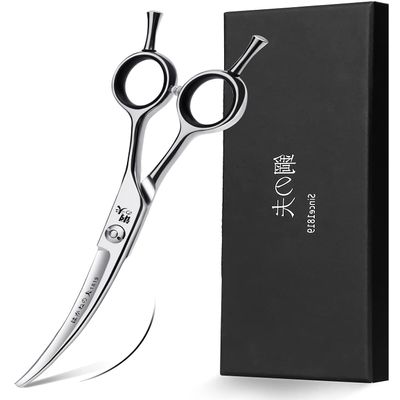 DRGSKL 6" Hair Cutting Scissors Professional Curved Grooming Scissors for Small Dogs Cat & Hairstyle Barber Haircut Shears Japanese Stainless Steel Silent Adjustable Tension Removable Soft Ring