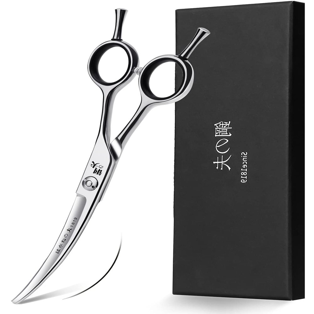 DRGSKL 6" Hair Cutting Scissors Professional Curved Grooming Scissors for Small Dogs Cat & Hairstyle Barber Haircut Shears Japanese Stainless Steel Silent Adjustable Tension Removable Soft Ring