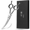 DRGSKL 6" Hair Cutting Scissors Professional Curved Grooming Scissors for Small Dogs Cat & Hairstyle Barber Haircut Shears Japanese Stainless Steel Silent Adjustable Tension Removable Soft Ring view 1