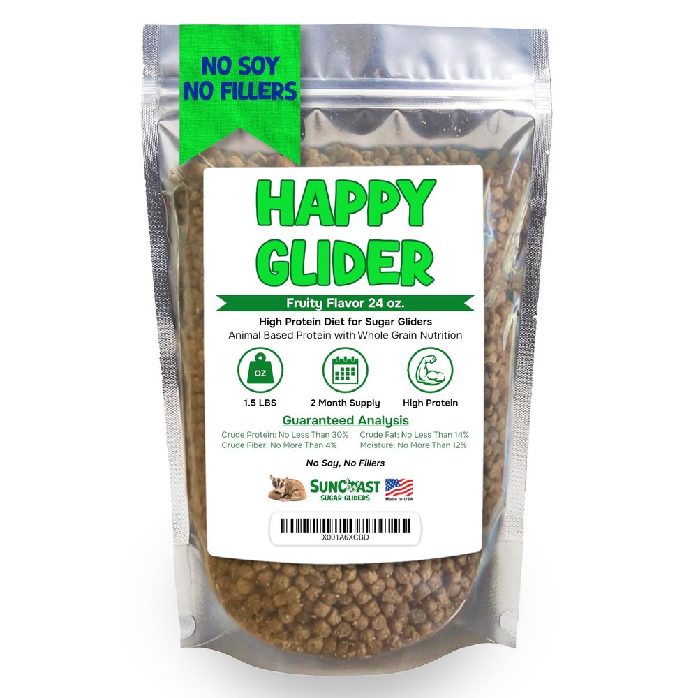 Suncoast Sugar Gliders - Happy Glider Premium Sugar Glider Food - High Protein, Calcium & Vitamins, Complete Nutrition for Small Animals & Exotic Pets, 2 Months Supply - Honey & Marshmallow, 1.5 lbs