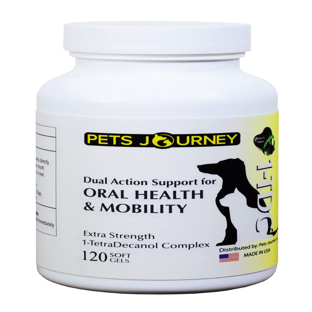Pets Journey Mobility & Oral Health for Cats and Dogs - 1-TDC Dual Action Support - Promotes Dogs & Cat Oral Care & Joint Comfort - 120 Soft Gels