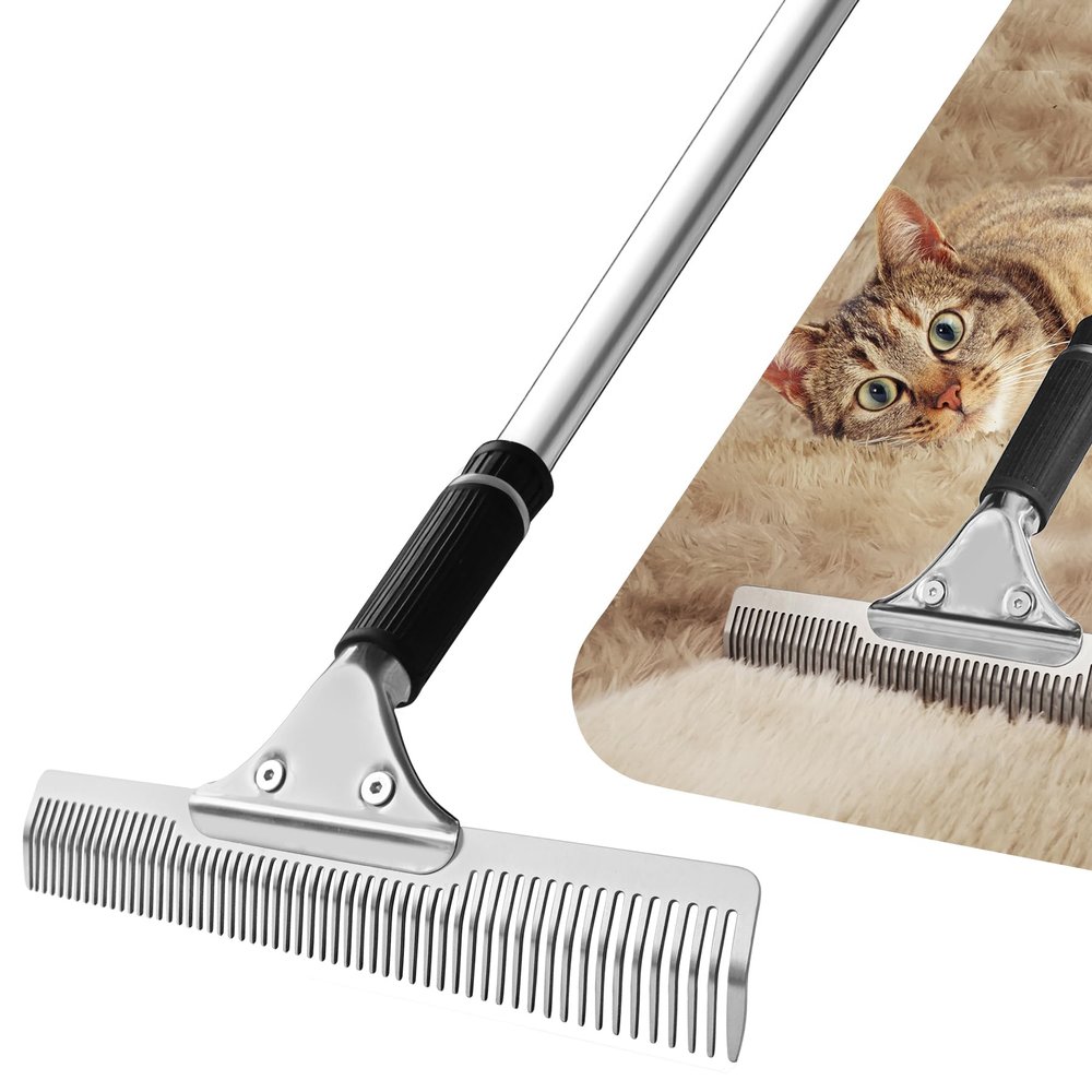 Pet Hair Carpet Rake - Multi-Surface Brush & Broom for Fluffy Rugs & Carpets - Efficient Pet Hair Removal Tool