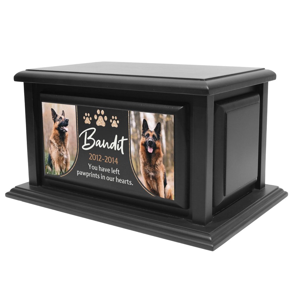 250lbs Personalized Pet Urns Made of Solid Pine Wood, Custom Urn Box for Dog Ashes, Large Burial and Cremation Urns for Dog Memorial, Black Wood Color (Design 2, Large)