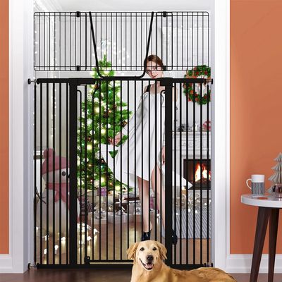 Jiprlak51 Extra Tall Cat Gate for Doorway 30"-49.27" Extra Wide Pet Gate with Adjustable Cat Door Wide,Auto Close, Pressure Mounted, Pet Gate for Cats & Small Dogs, Hallway, Stairs, Kitchen