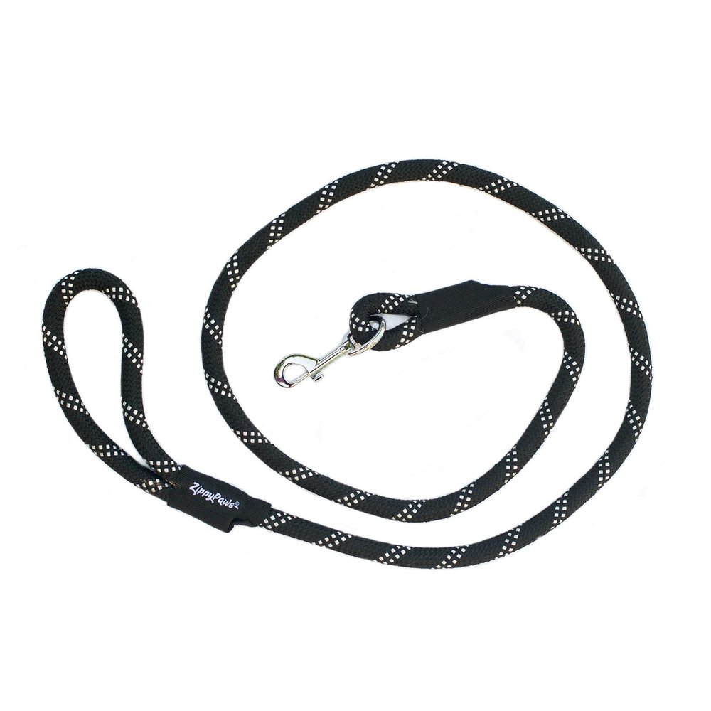 ZippyPaws Climbers Rope Heavy Duty Dog Leash - Thick Leashes for Large Breed Dogs, Durable 2/3'' Climbing Rope, 6 Feet Long, Comfortable Woven Design, Tested Strength Over 3000 lbs - Black