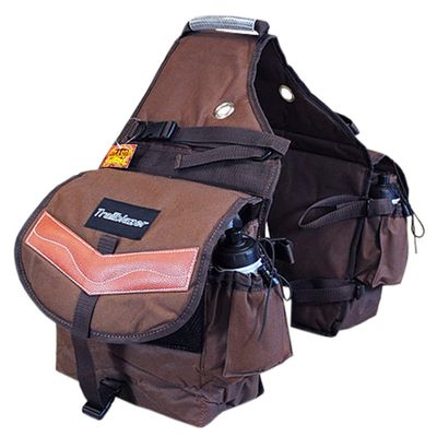 HILASON Brown 600D Poly Deluxe Horse Trail Riding Saddle Bag Pack Water Bottles