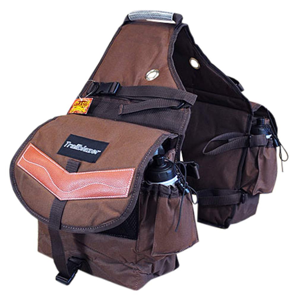 HILASON Brown 600D Poly Deluxe Horse Trail Riding Saddle Bag Pack Water Bottles