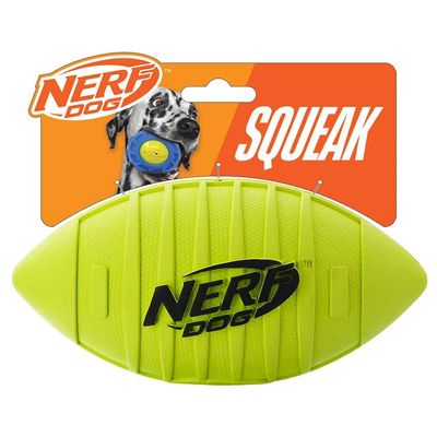 Nerf Dog Blitz Squeak Football Outdoor Dog Toy, 7 Inch Dog Football Squeaking Toy for Medium and Large Breeds, Green