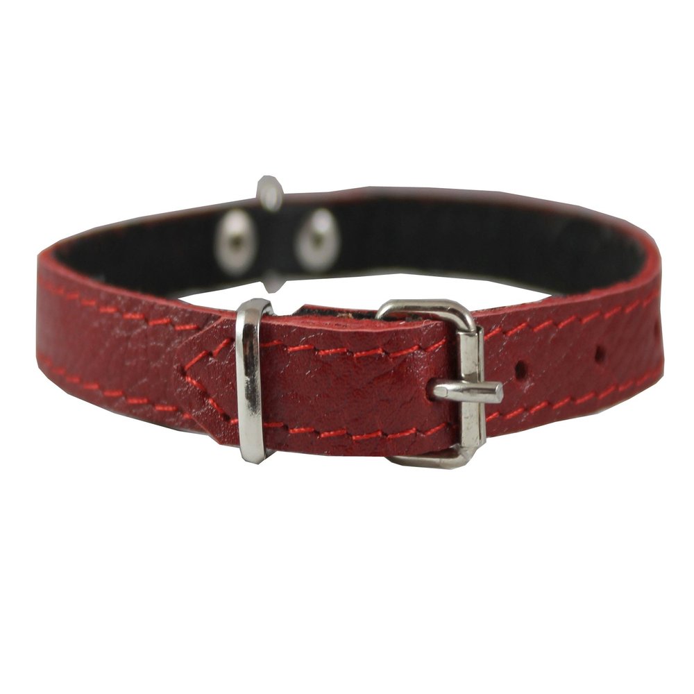 Red Genuine Leather Felt Padded Dog Collar 13" x1/2" Wide Fits 9"-12" Neck, Chihuahua, Yorkshire Terrier, Puppies