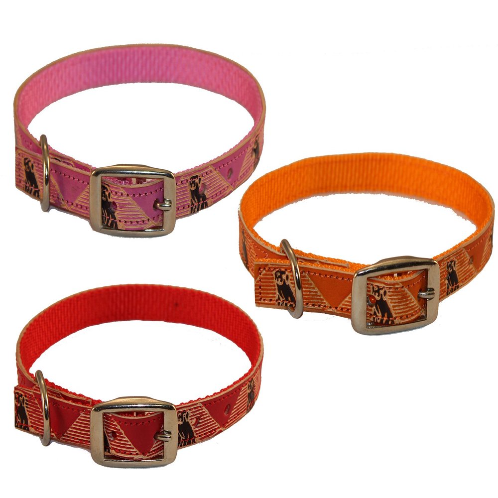 CuteNFuzzy Hand Painted Leather Overlay Dog Collar, Red, 16"