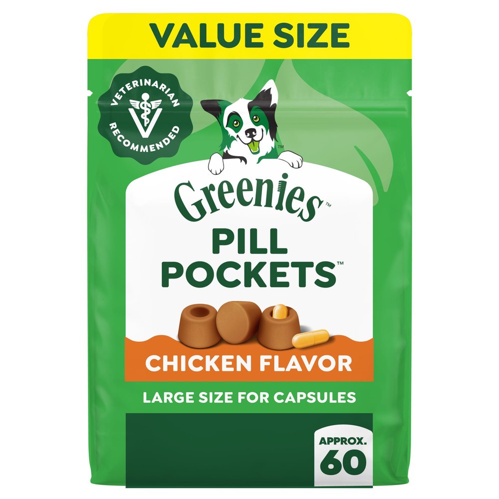 Greenies Pill Pockets for Dogs Large Size, Dog Treat Pouch for Capsule Medication, Chicken Flavor, 15.8 oz. Pouch