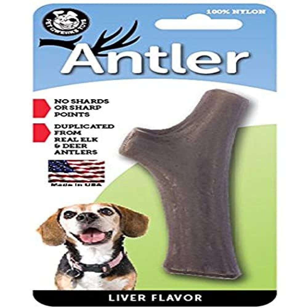 Pet Qwerks Nylon Antler Liver Flavor - Durable Dog Bones for Aggressive Chewers, Tough Nearly Indestructible Chew Proof Toys | Made in USA - for Large & Medium Dogs (A7)