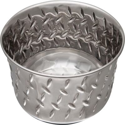 Loving Pets Diamond Plated Dog Bowl with Non-Skid Bottom, 2-Quart, Silver
