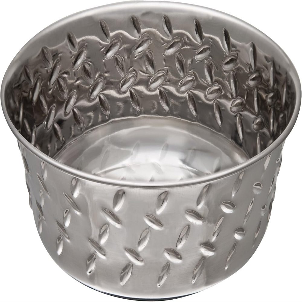 Loving Pets Diamond Plated Dog Bowl with Non-Skid Bottom, 2-Quart, Silver