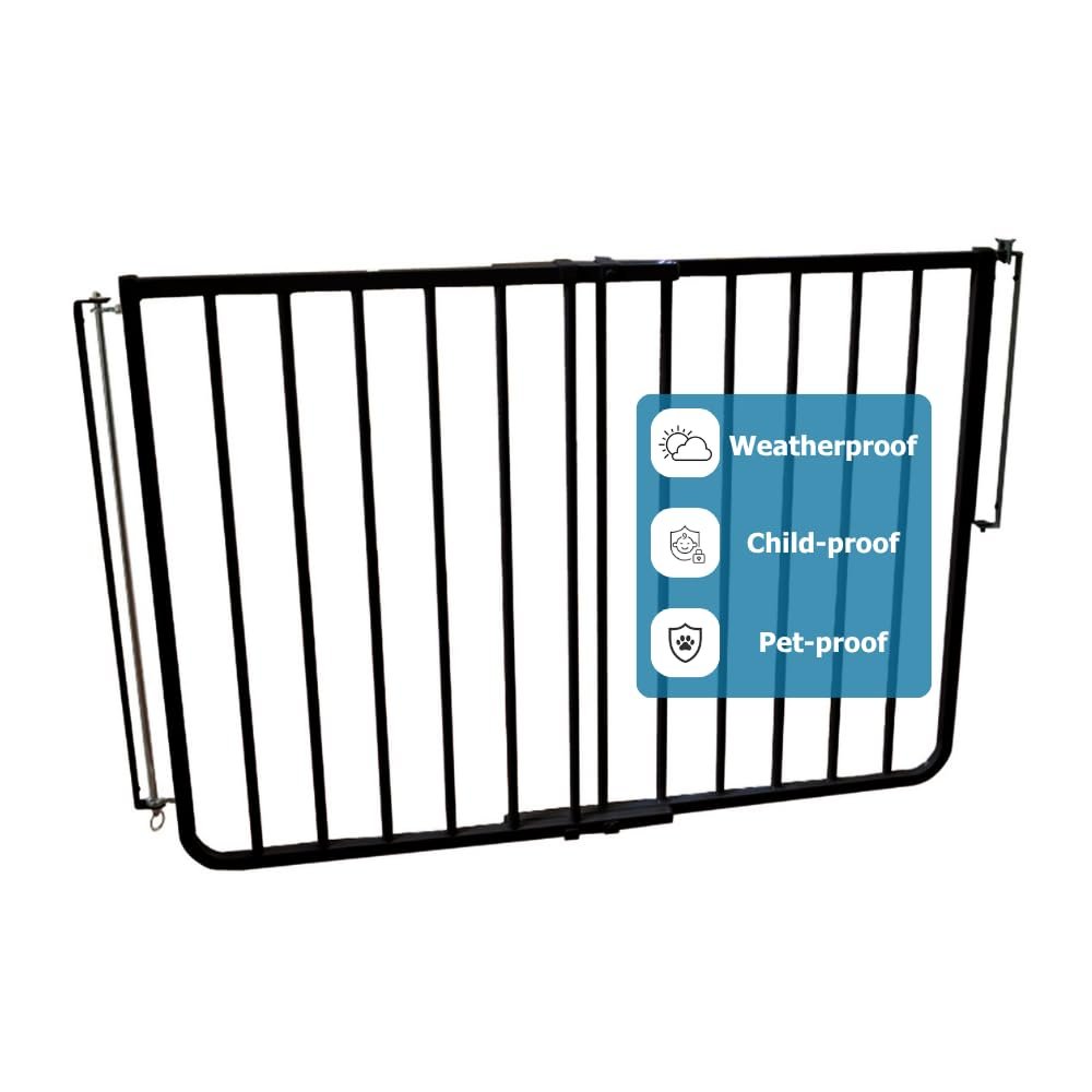 Cardinal Gates SS30OD Outdoor Dog Gate for Stairs Adjustable Aluminum Safety Gate for Kids & Pets Toddler Gate for Patio, Deck, Porch Wall Mounted Black Screw in - USA Based