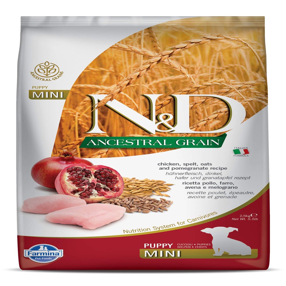 Farmina Natural And Delicious Chicken And Ancestral Low-Grain Puppy Formula Small Bites Dry Dog Food, 5.5-Pound