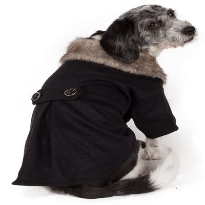 Pet Life Buttoned Coast-Guard Designer Fashion Faux-Fur Collared Wool Pet Dog Jacket Coat